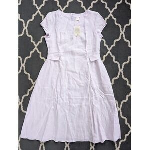 Lintico V-Neck Dress Womens Medium NWT 100% Linen Natural Summer Dusty Rose‎